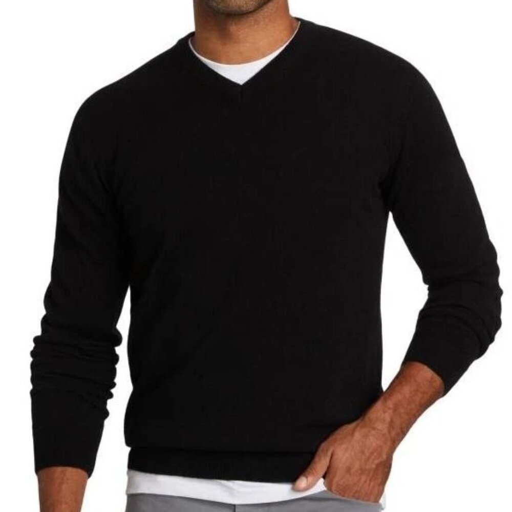 Vince Men’s V-Neck Sweater Medium Black Wool Cotton Cashmere Blend